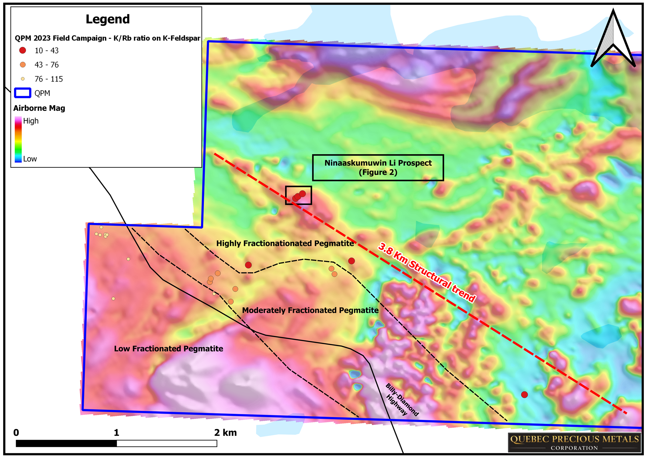 Lithium News qpm3 Quebec Precious Metals Reports High-Grade Lithium up to 3.9% Li2O at Surface at the Drill-Ready Ninaaskumuwin Discovery, Situated along a 3.8 km-long, Highly Prospective pXRF Trend on its 100% Owned  