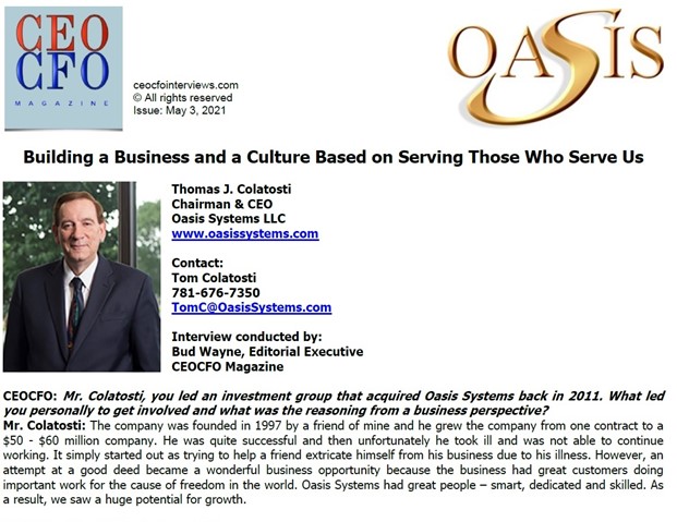 Oasis Systems LLC, Thursday, May 6, 2021, Press release picture