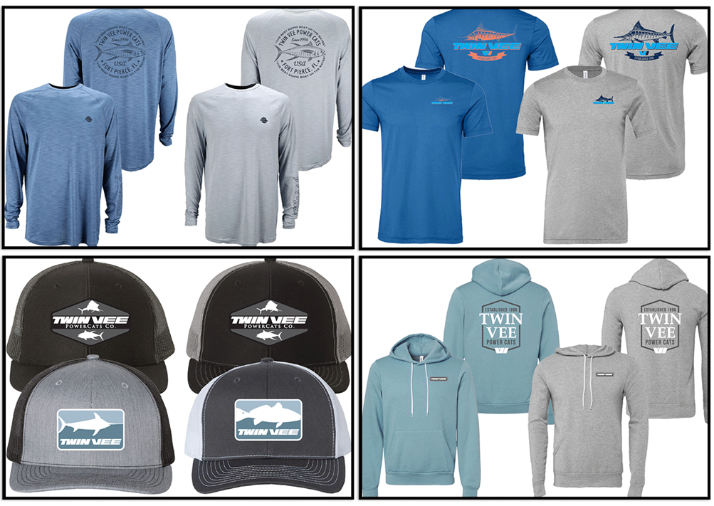 A selection of Twin Vee apparel planned to be available soon.