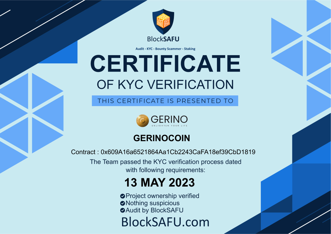 Gerino Coin Project achieves important milestones of KYC verification completed and NFT platform launch imminent